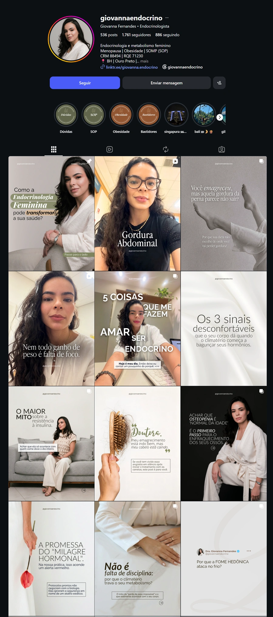 Perfil da Dra. Giovanna Fernandes no Instagram
